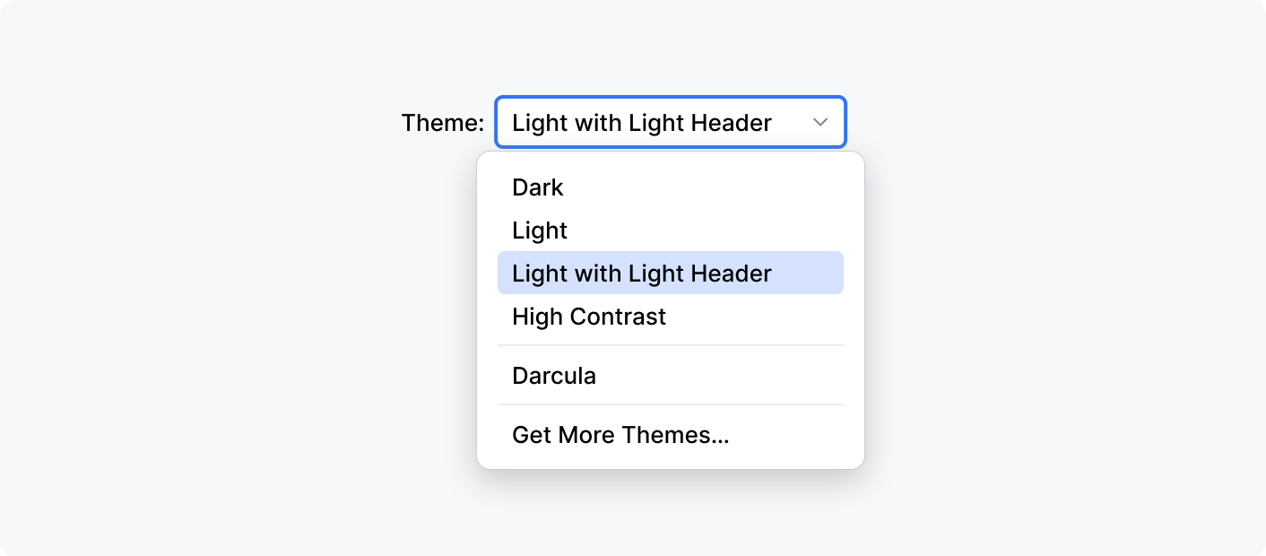 The Theme dropdown with a predefined list of values