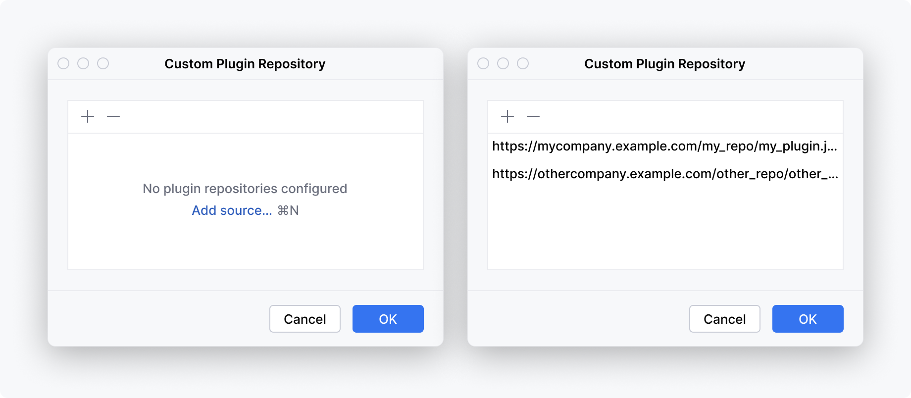 The table in the Custom Plugin Repository dialog has the same sizes in both empty and filled states