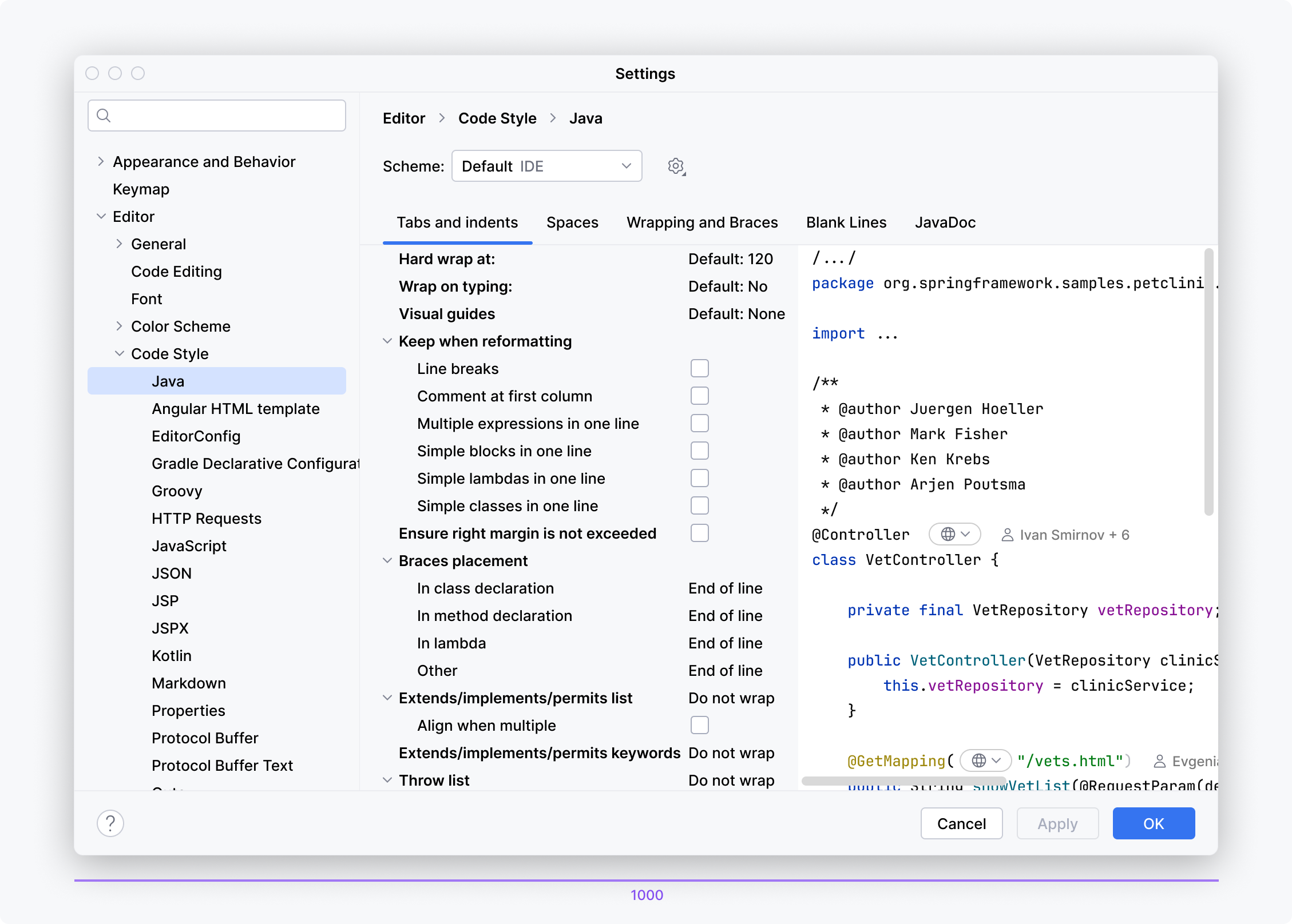 Settings dialog is 1000 px wide