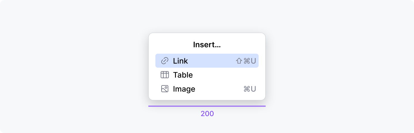 Insert popup 200 px wide