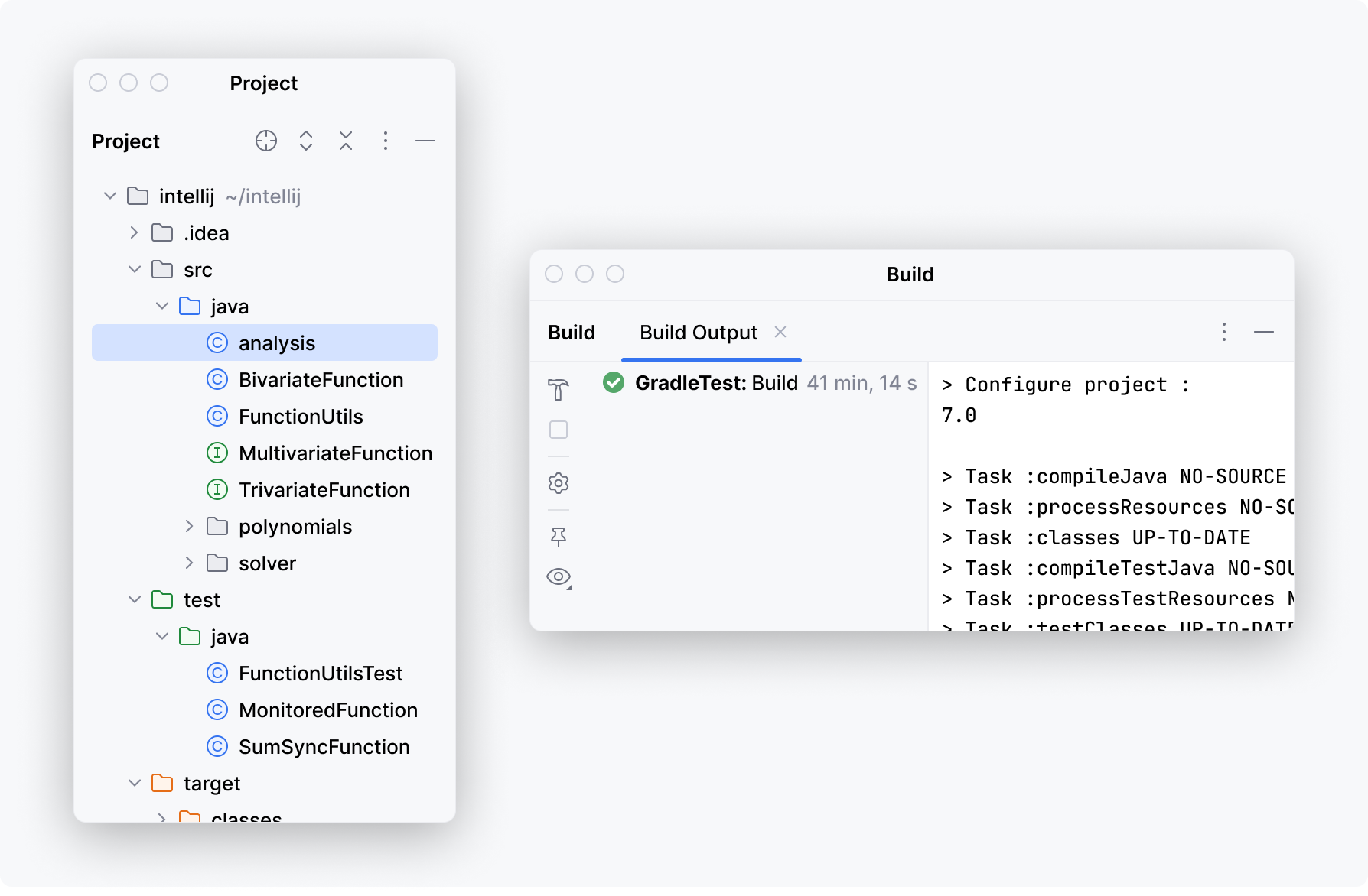 Vertical Project and horizontal Build tool windows with the default sizes in Window mode