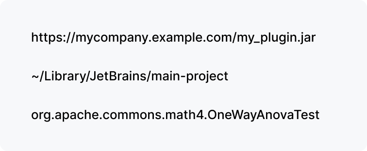 Examples of a URL, path, and an FQN for class