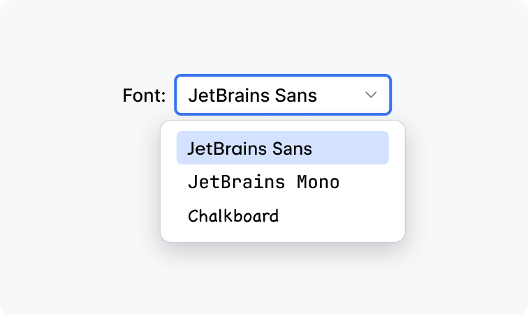 Drop-down 'Font' with multiple options that are showed in different fonts