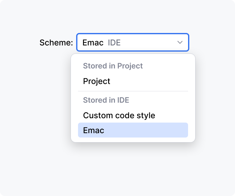 Drop-down menu labeled 'Scheme' with two groups of options that have group titles and divided by a divider'