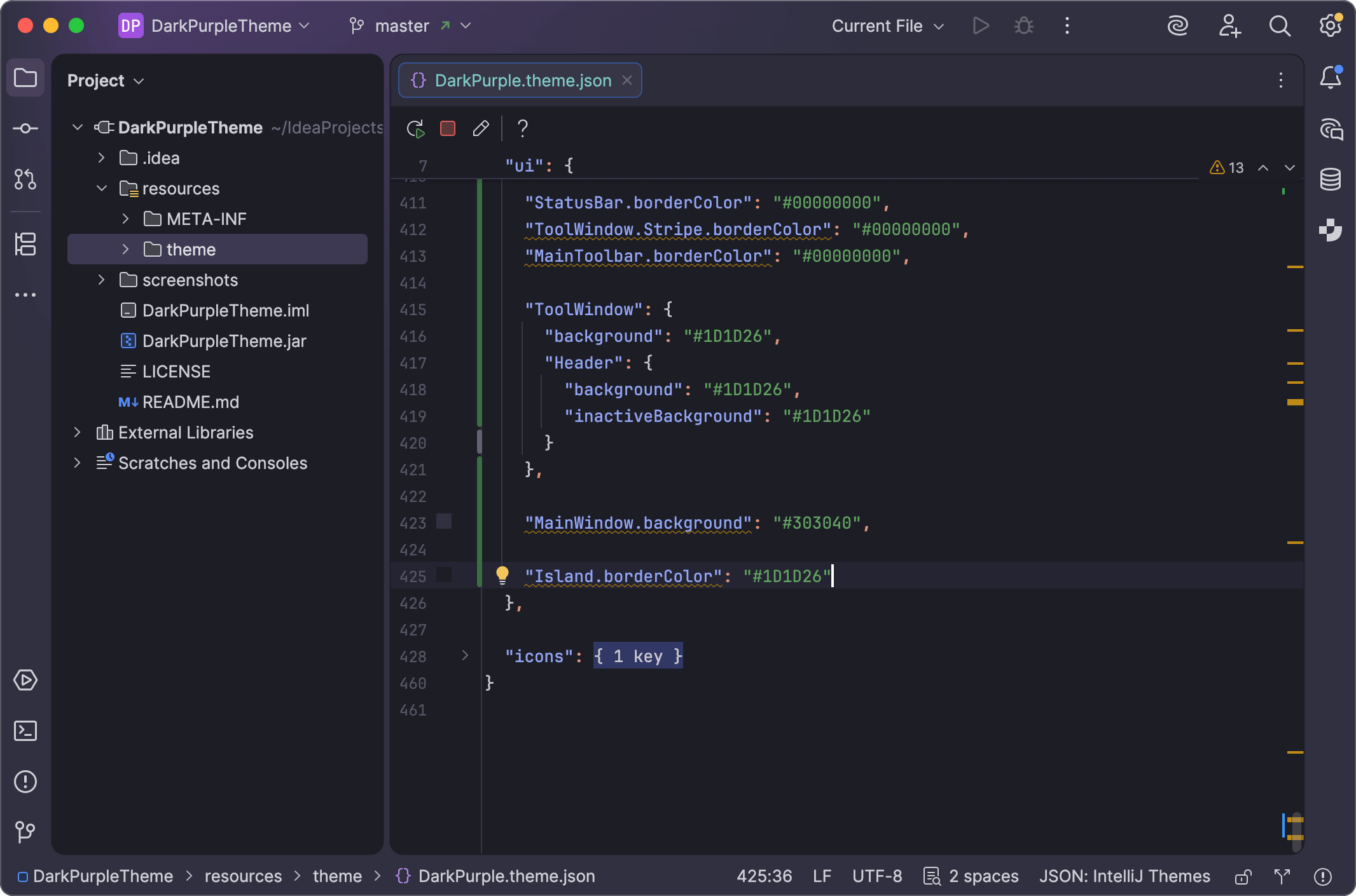 Dark Purple theme with correct islands border color Dark Purple theme with correct islands border color