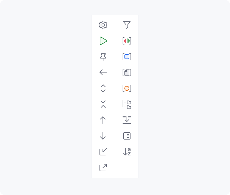 Two vertical toolbars stacked together with 19 icons in total