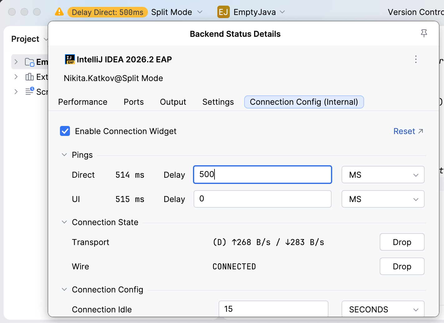 Split Mode widget in the IDE