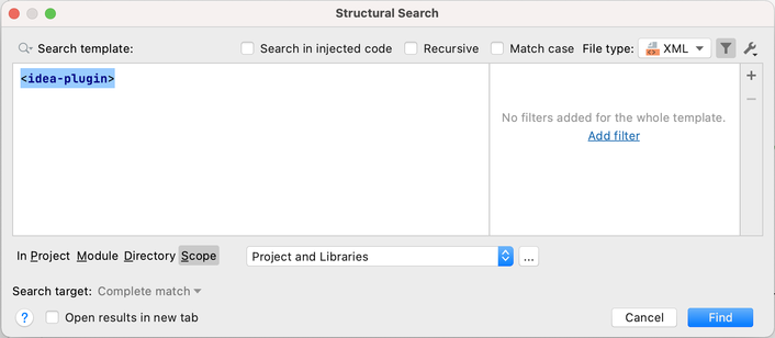 Search Structurally for plugin.xml