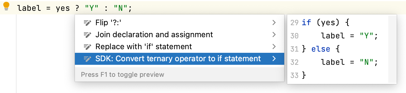 Convert ternary operator intention popup