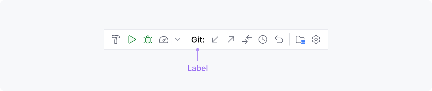 A horizontal toolbar with three icon groups, with a label for one of the groups