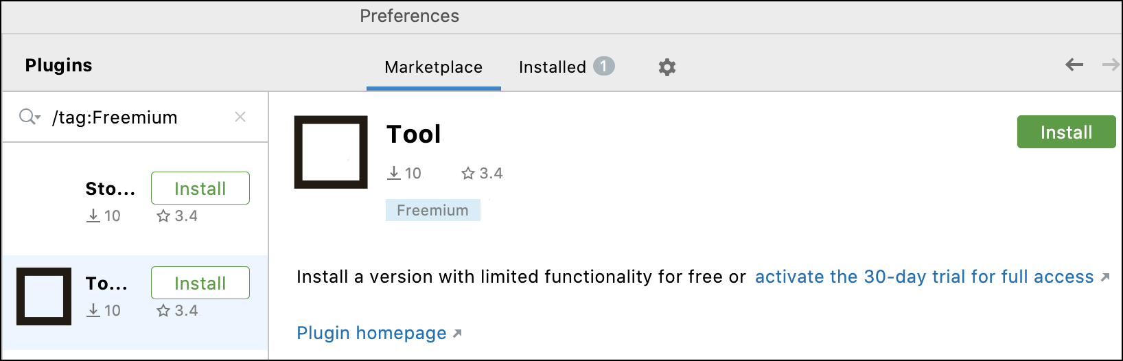 Freemium tag in IDE