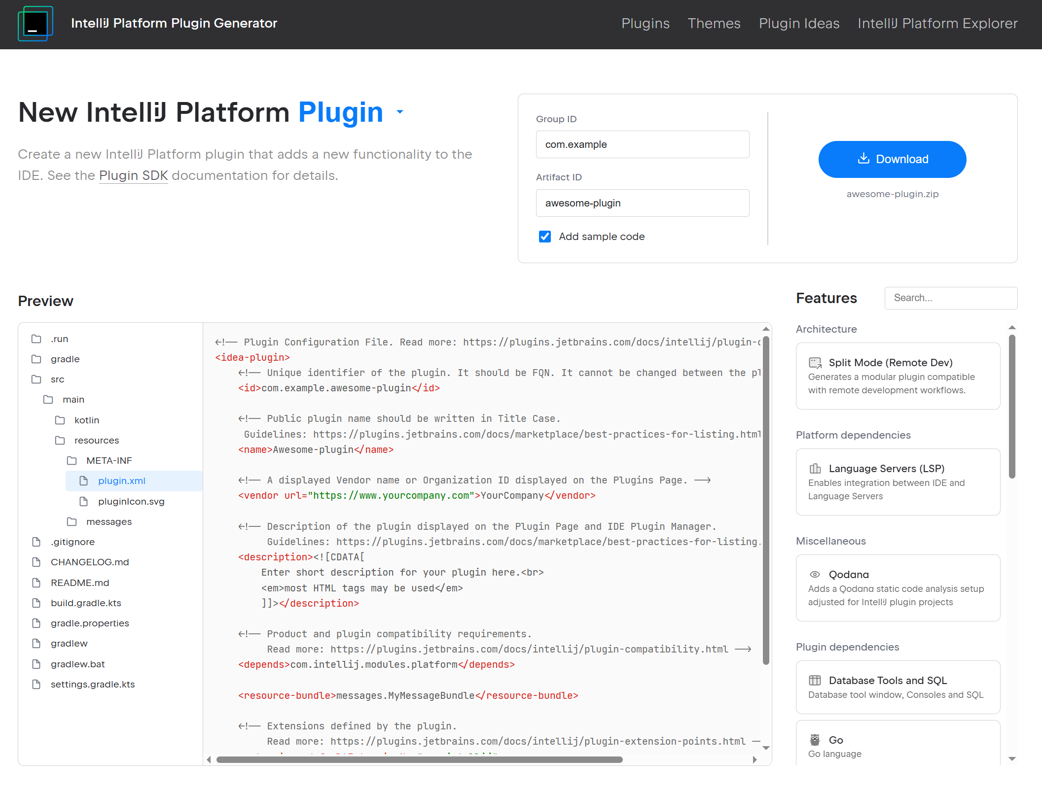 IntelliJ Platform Plugin Generator